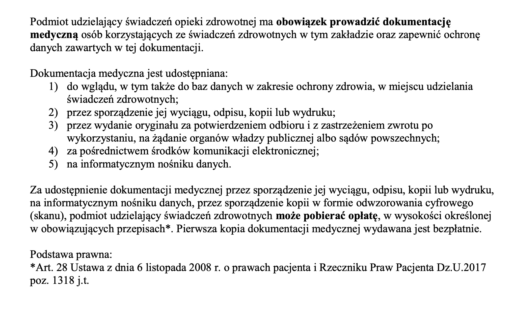 informacje dotyczące prowadzenia dokumentacji medycznej